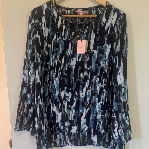 Juicy Couture Tops - Juicy Couture Black and Blue Patterned Blouse